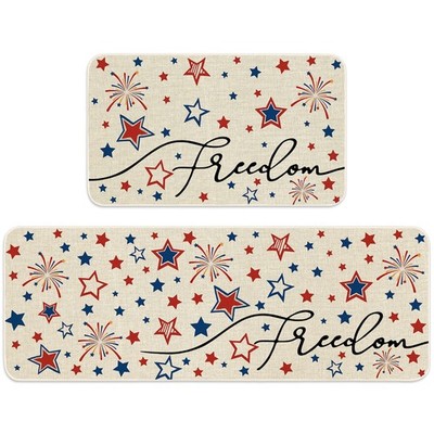 Patriotic Kitchen Mat Set of 2 American Star Firework 250th Anniversary Kitchen