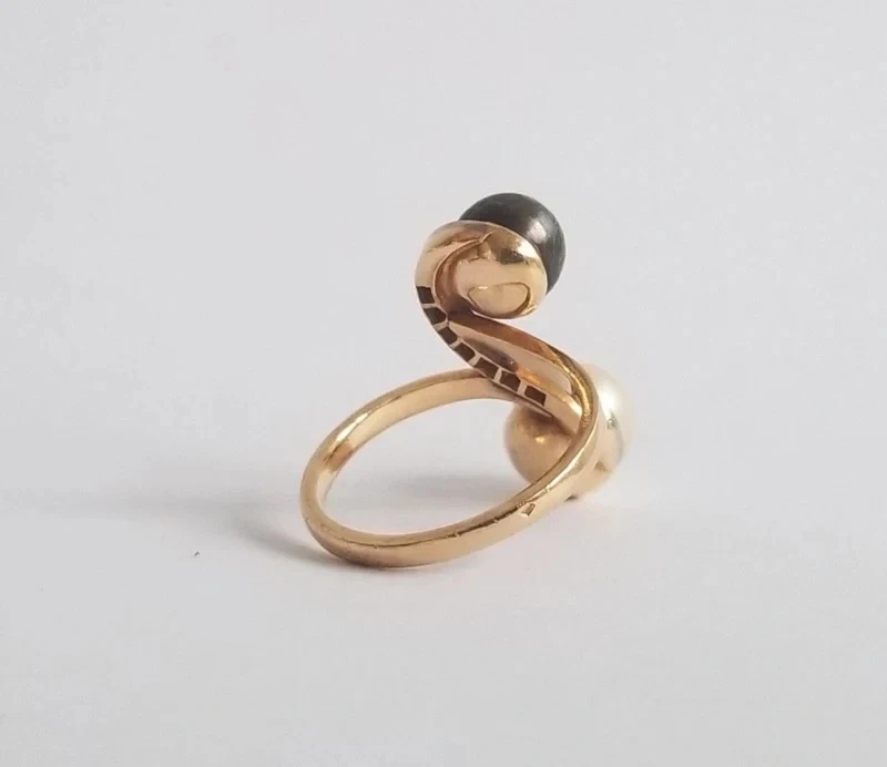 Bague ancienne or jaune 18k - Perles de culture diamants anciens - t 57 - 6.9 gr - Photo 4/4