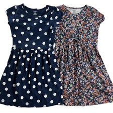 Carter's Girls Dress Bundle Size 10 Navy Polka Dot Floral Cotton Short Sleeve