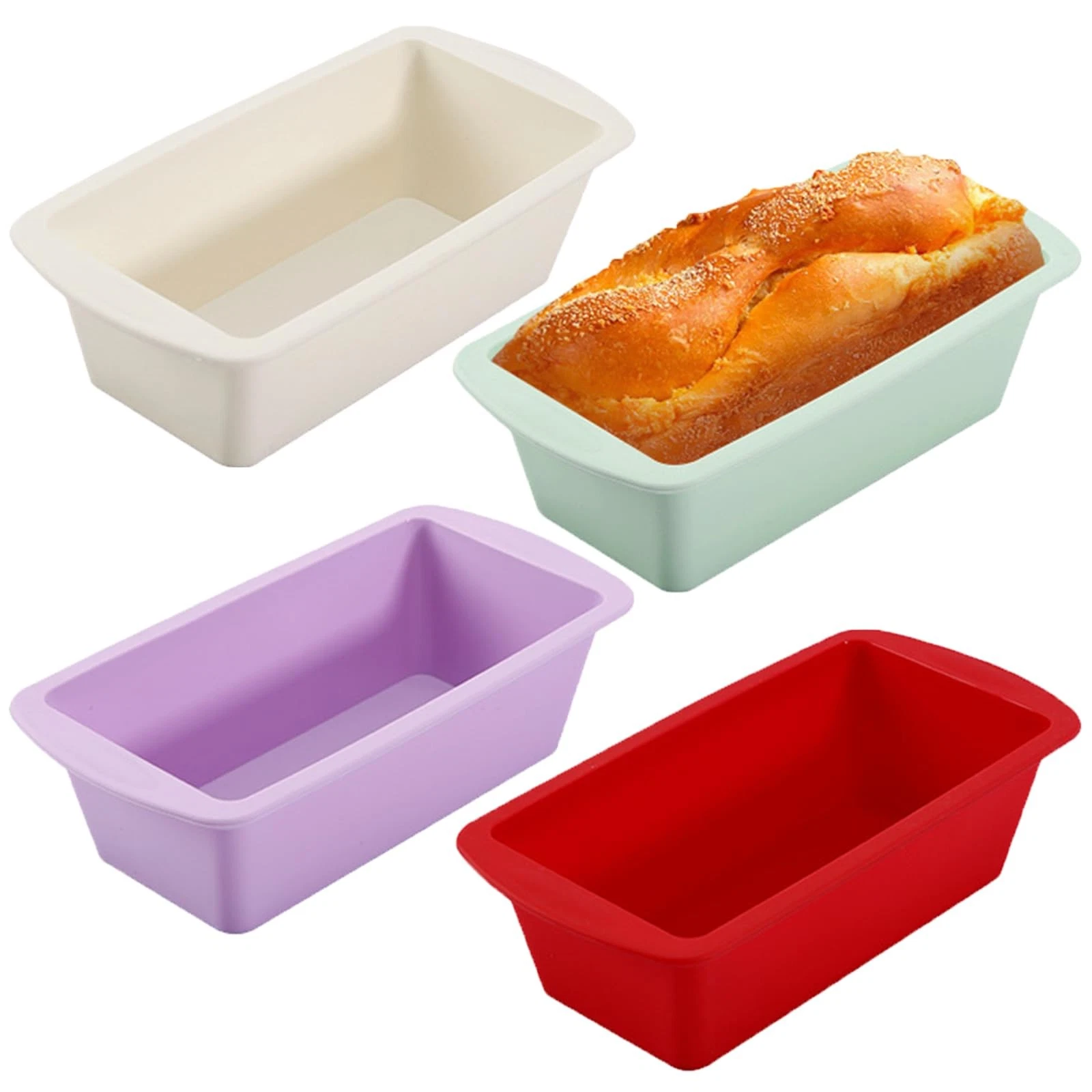 4 Pack Silicone Mini Loaf Pans Non-Stick Small Bread Baking Tins Mold