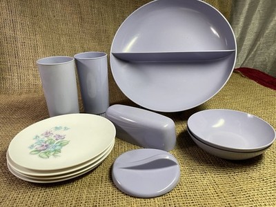 Royalon Melmac Lilac Corsage Plates, Bowls, Butter & Sugar Tops, Cups,Set of 11