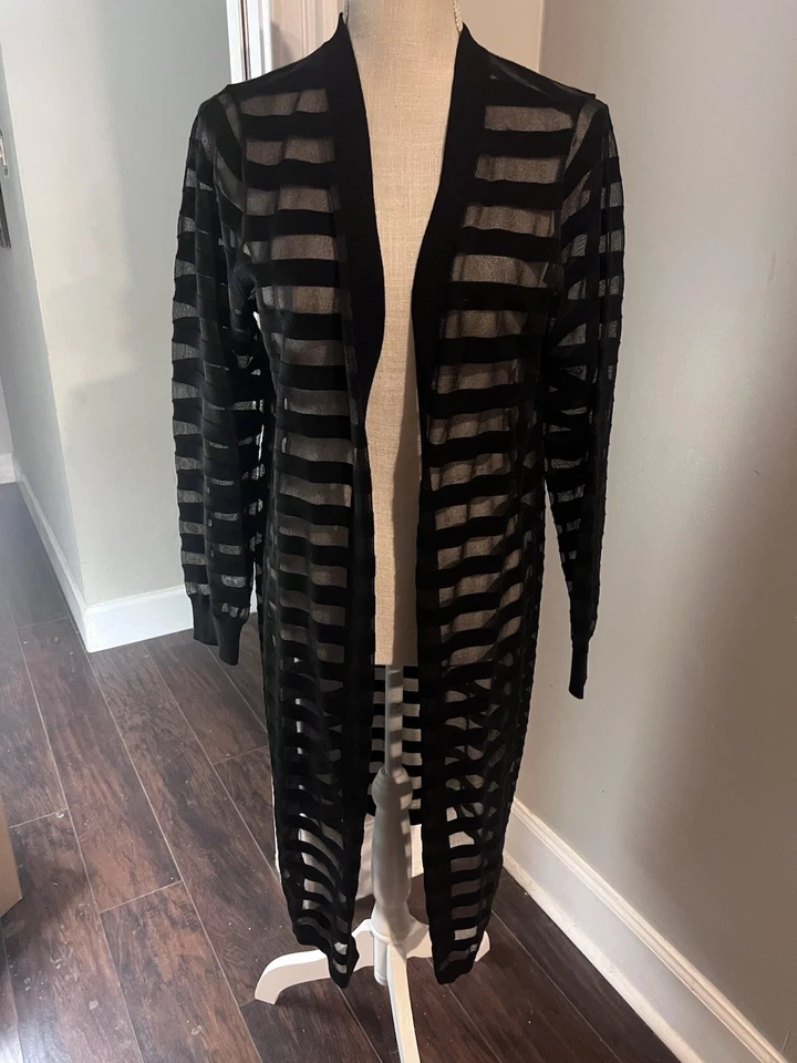 Women’s STYLE & CO Black Ribbed Open Front Long Cotton Cardigan - size L - NWT - Image 3 of 4