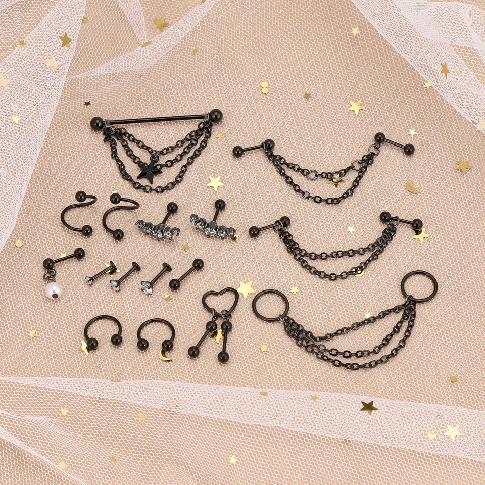 5-16pcs 14G Industrial Barbell Earring Piercing Surgical Steel Cartilage Jewelry - Image 4 of 4