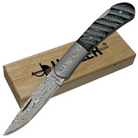 Haller Damast Taschenmesser Klappmesser Backlock BüFfelhorn Schalen Geschenkbox
