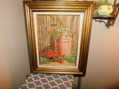 Original Oil Painting Milk Can Apple Basket Country Signed E Deines