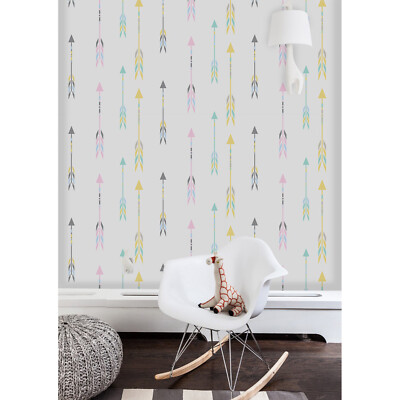 Tribal arrow Removable wallpaper pink yellow and green wall mural design