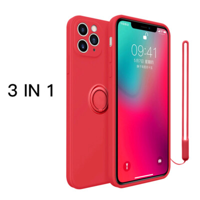 Rectangle Ring Stand Case Liquid Silicone Cover For iPhone 12 11 Pro Max XS