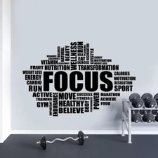 Focus Wall Decal 34x22" Vinyl Sticker Gym Decor Fitness Decals Workout Sign 1286
