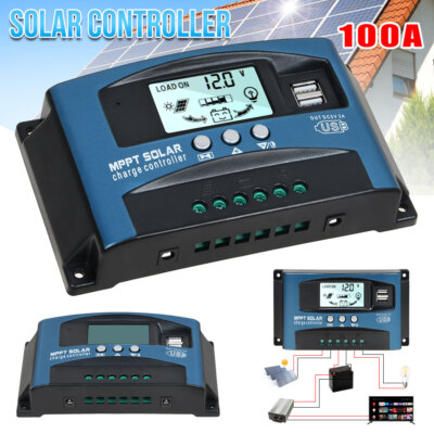MPPT Solar Charge Controller 100A Dual USB LCD for 12V/24V Panel Regulation