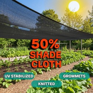 50% UV Sunblock Shade Cloth for Plant Cover Greenhouse Sewn Edges W/ GROMMETS
