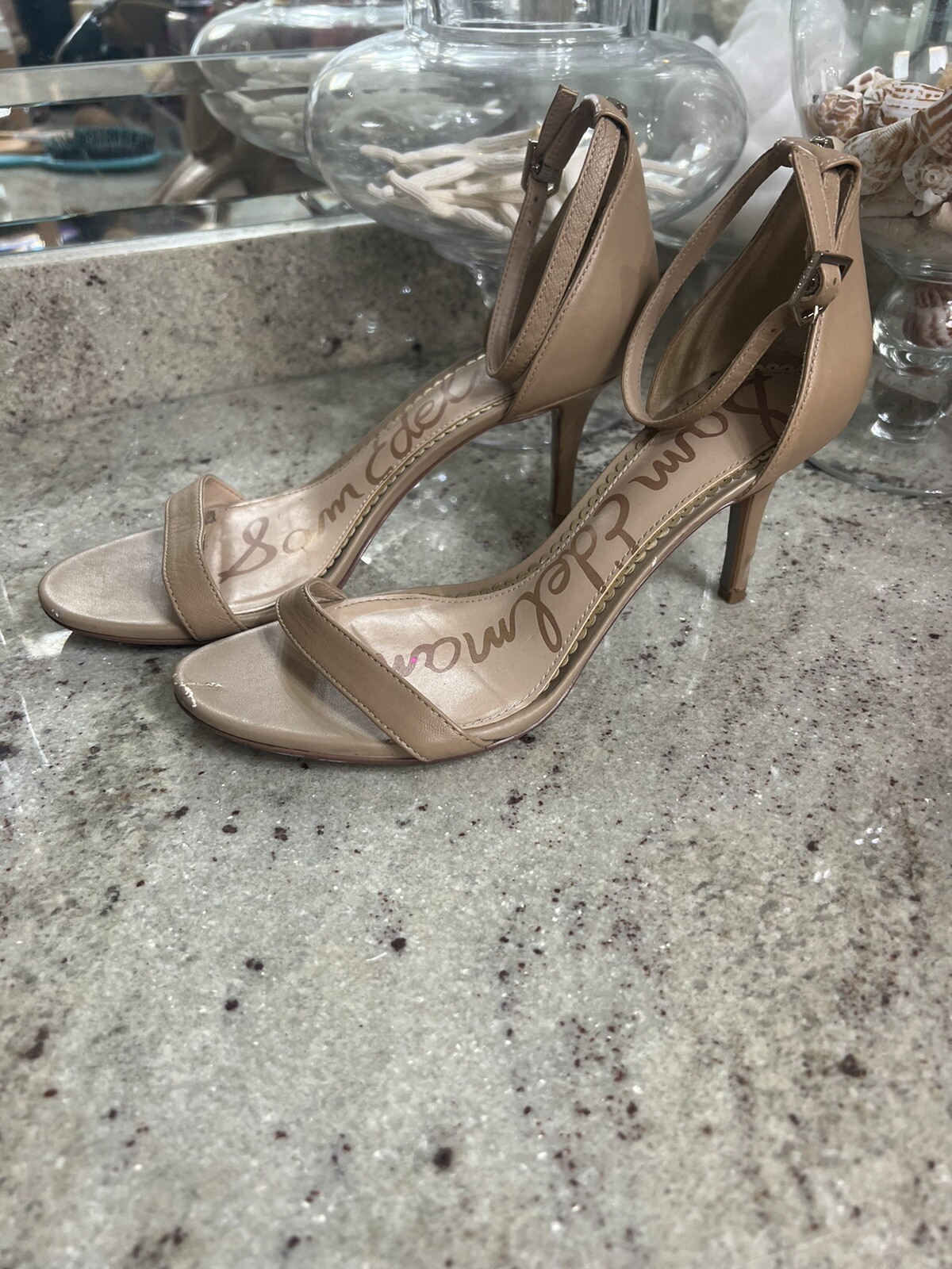 Escarpins Sam Edelman - Cuir Métallisé Doré - Bout Ouvert - Taille 7 US - Occasion