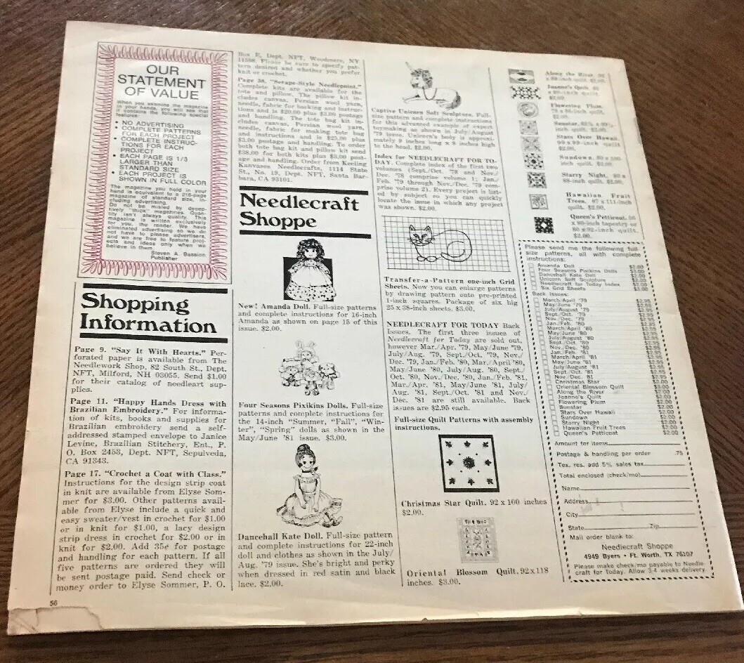 Needlecraft for Today Jan/Feb 82 ~ Multi Crafts Quilting Sewing