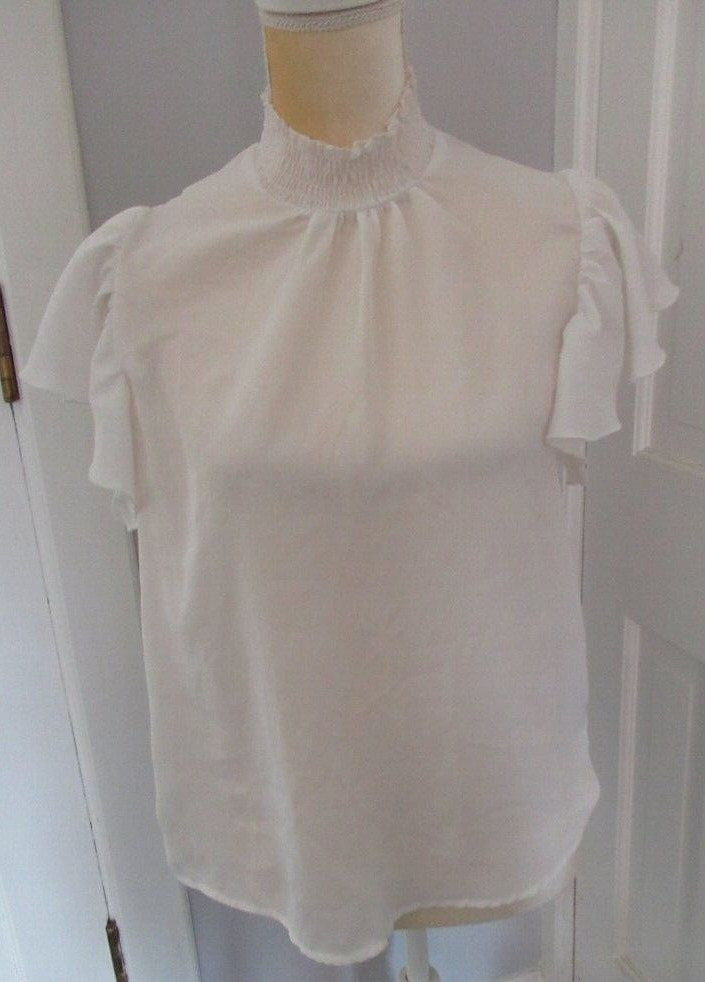 Shein White sheer ruffle short sleeve top size M