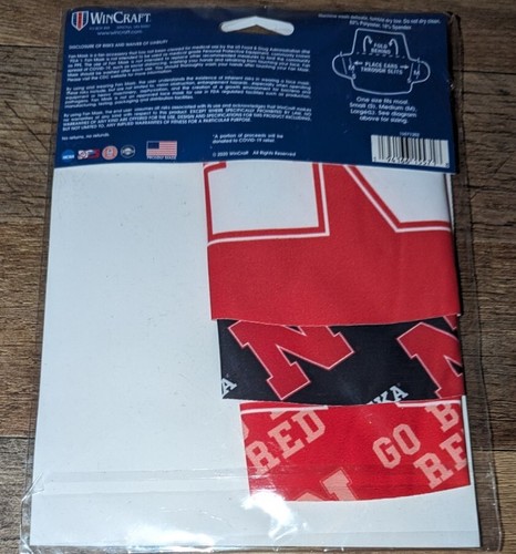 NEW 3 PACK FACE MASKS NEBRASKA WINCRAFT COTTON ONE SIZE - Picture 2 of 3