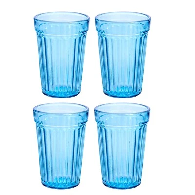 Blue Faceted Drinking Glass SET OF 4 Vintage Glasses Граненый Стакан 8.5oz