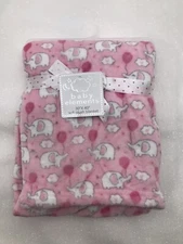 Girls Pink White Elephant Balloons Safari Baby Plush Blanket Lovey 30x40 NEW