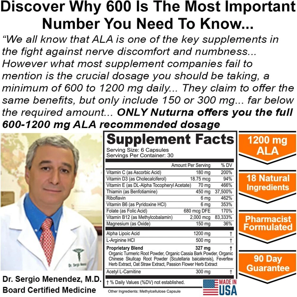 神经病支持补充剂 1200 毫克纯阿尔法硫辛酸 - 最大 S... — 第 3/4 张图片