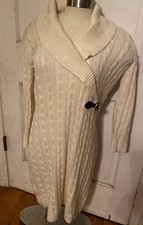 Calvin Klein Cream Sweater Dress 3/4 Sleeve Buckle Accent Size L