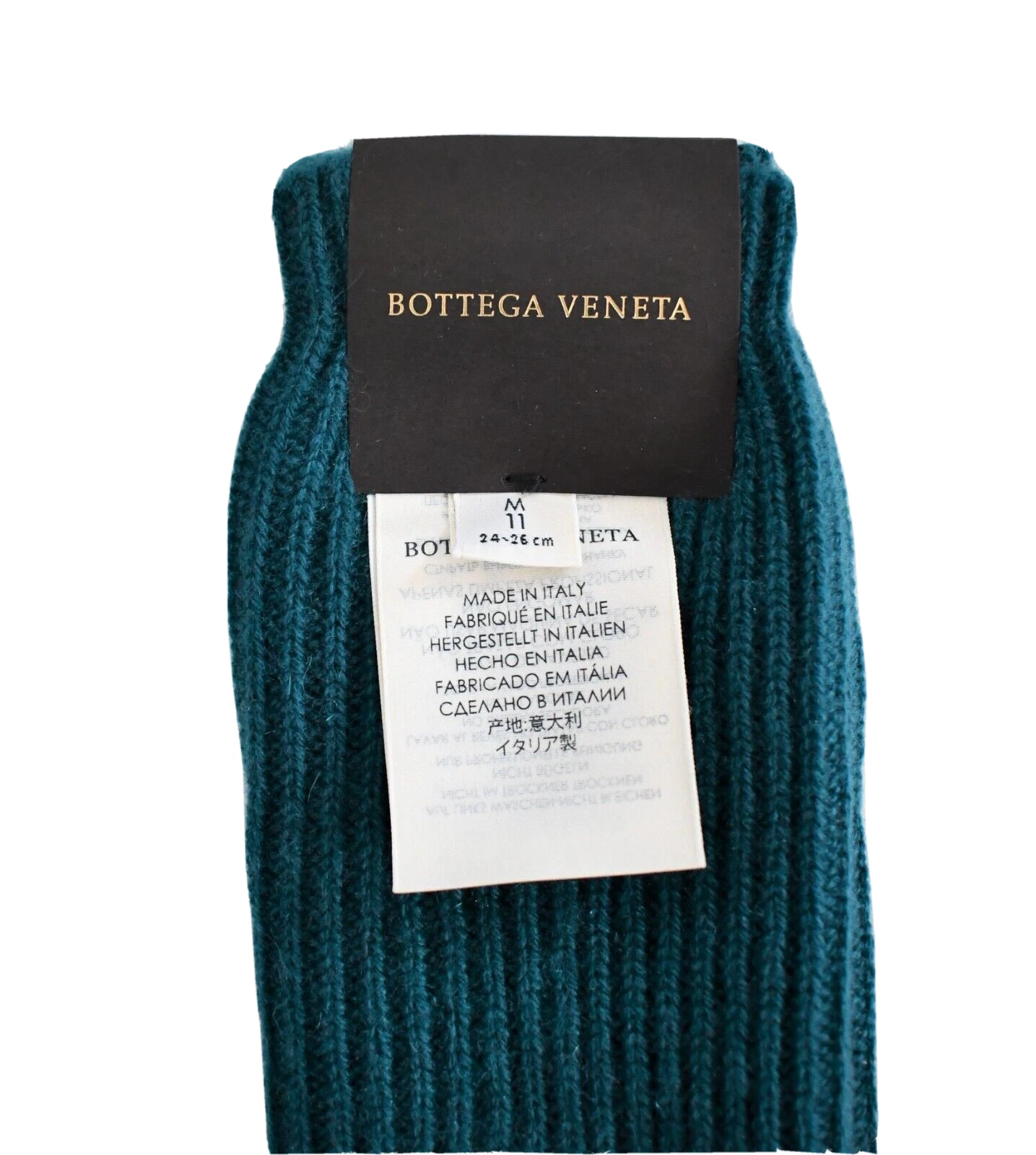 Calze BOTTEGA VENETA blu petrolio 100% CASHMERE A COSTINE AL GINOCCHIO M 11 24 26 cm