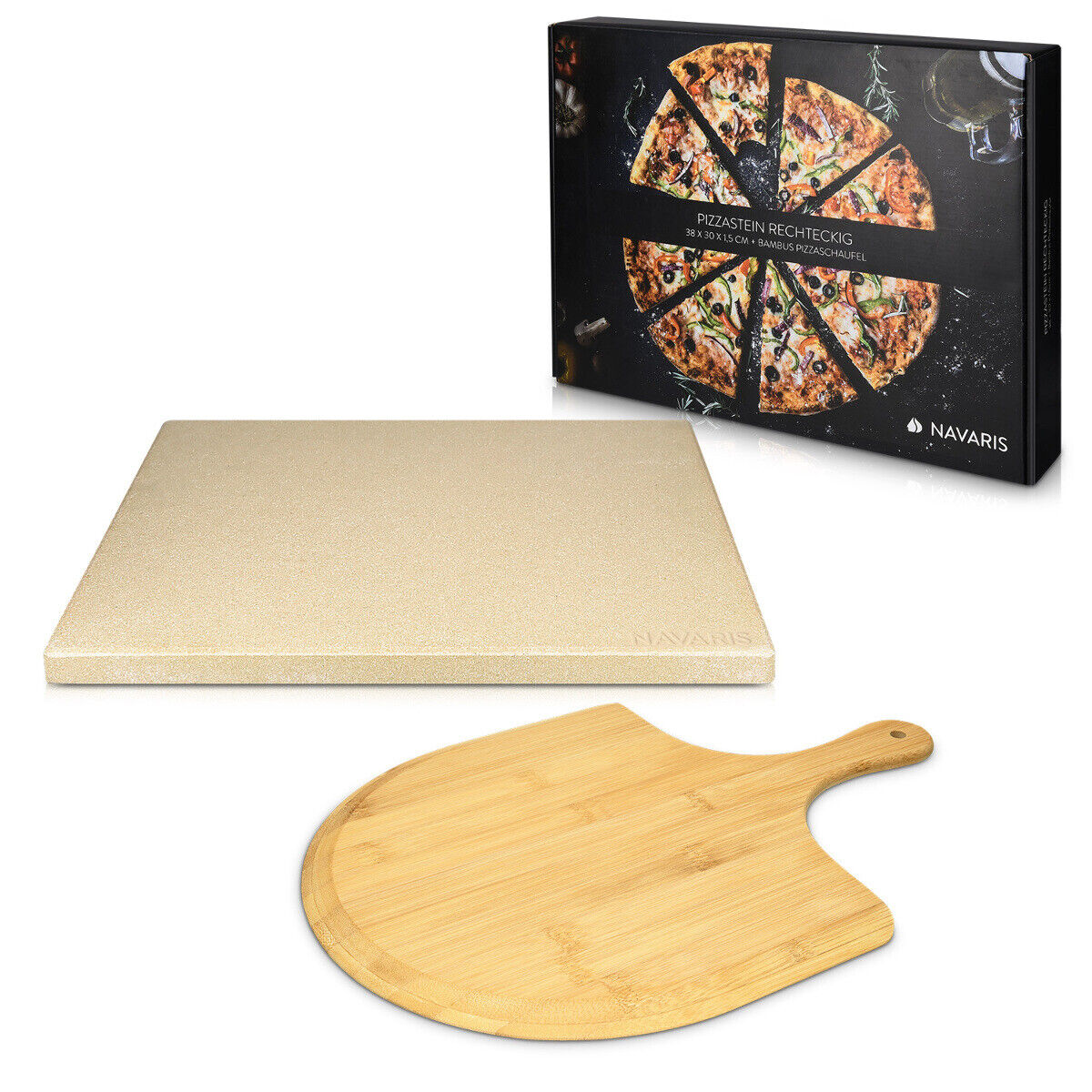 Navaris Pietra Refrattaria per Pizza Pane Teglia Cordierite 800° e Pala Bambù