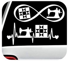 Sewing Machine Quilt Block Heartbeat Infinity Decal Sticker Set BG794795