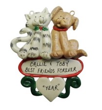 Personalized Cat with Dog Christmas Ornament