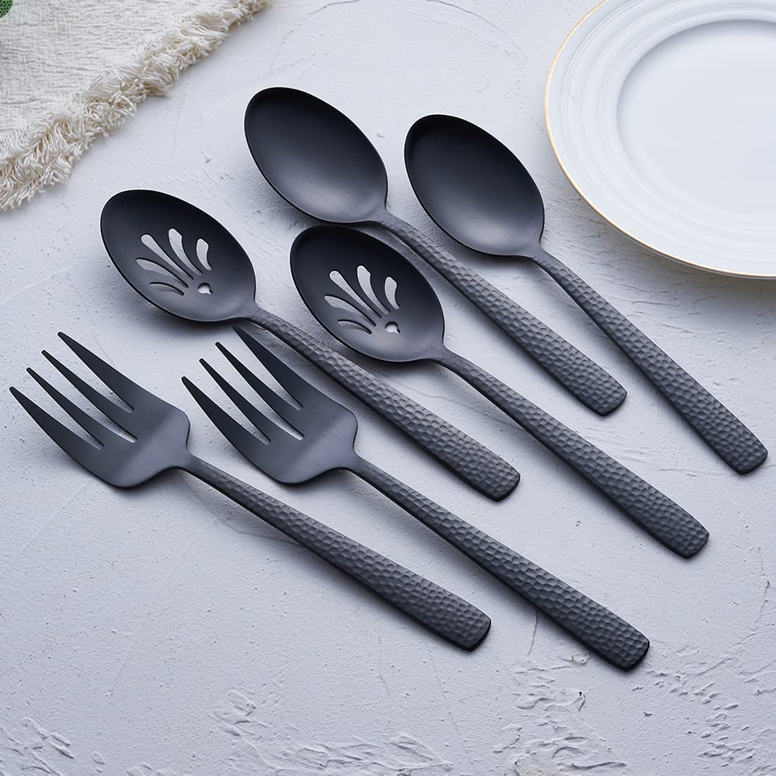 Matte Black Serving Utensil Set, 9.5Inch Stainless Steel Large Serving