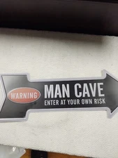 MAN CAVE ENTER AT YOUR OWN RISK METAL ARROW WALL HOME DECOR TIN SIGN NWT