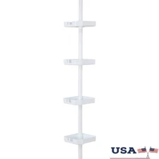 4 Tier Shower Caddy Tension Rod Organizer Easy Install Self Draining Storage New
