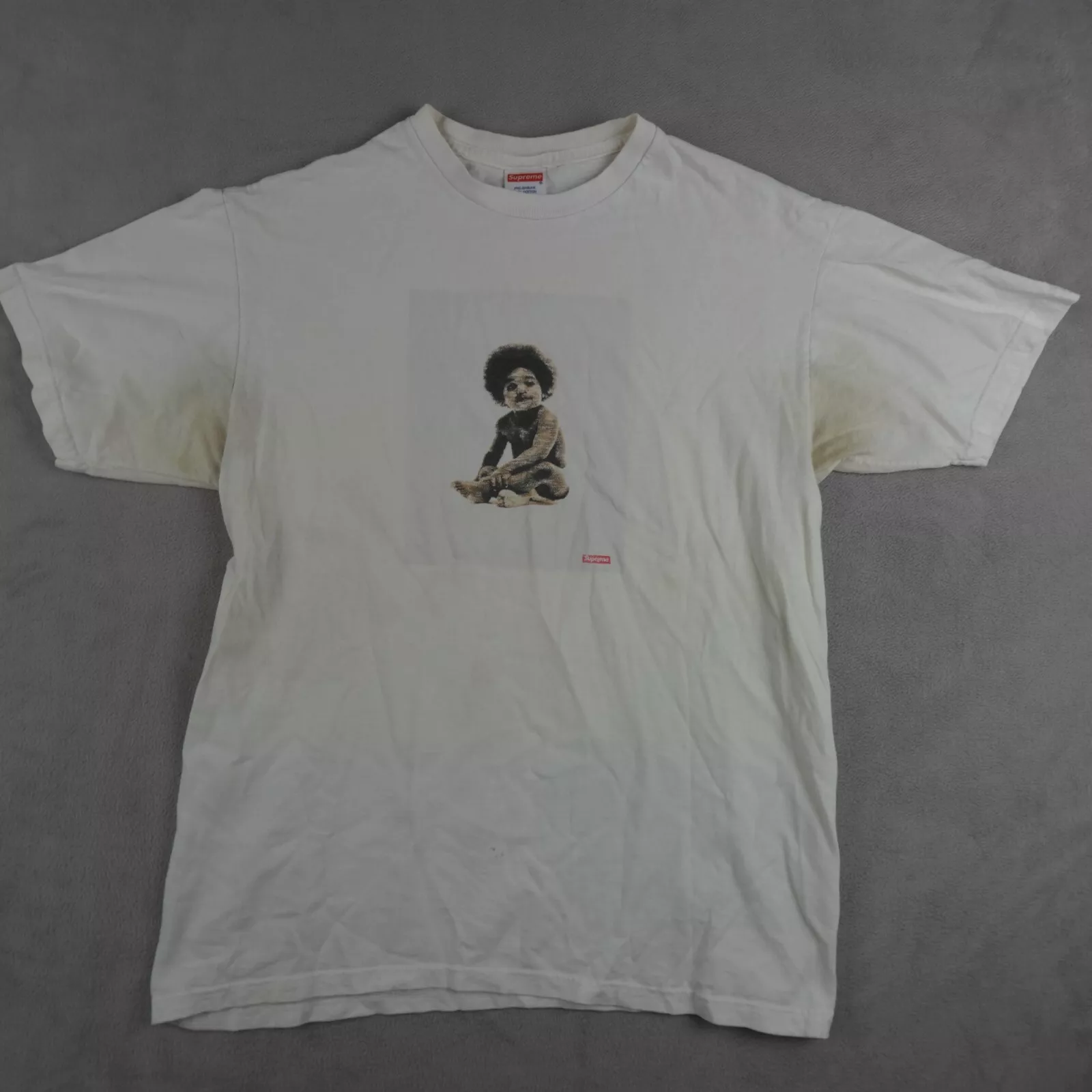 Supreme Biggie Smalls Chemise Homme L Blanc Imprimé Graphique Bébé Notorious GRAND