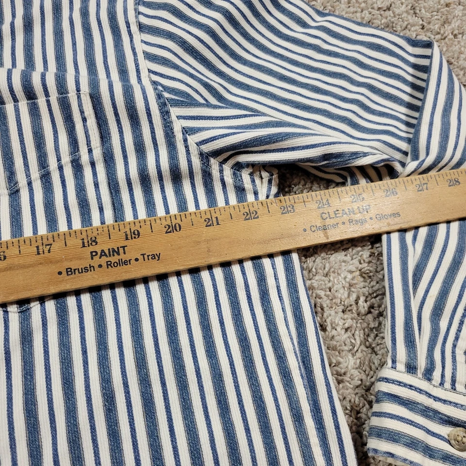 Guess Jeans Shirt Mens Large Blue Denim Button Up Western Stripe Long Slv Stains - Image 4 of 4