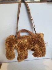 Unipak Brown Dog Purse Plush Stuffed Animal Adjustable Strap Handles Zip Pre-own