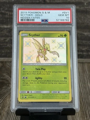 Pokemon Scyther Hidden Fates Baby Shiny Holo SV1/SV94 Trading Card PSA 10