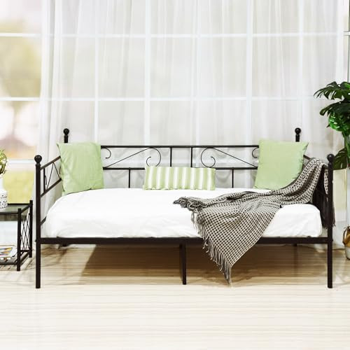 Metal Daybed Frame Twin Size with Headboard,Square Stable Steel Slats,Mattress - Picture 2 of 7