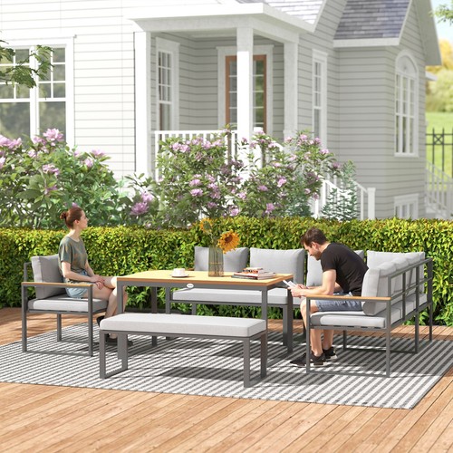 Outsunny 9 Seater Outdoor Corner Sofa Set with Wide and Deep Seats Natural - Picture 2 of 11