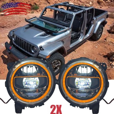 For Jeep Wrangler JL 2018+ Gladiator JT 2020-2024 LED Headlights DRL Halo Pair