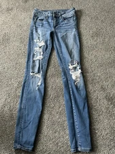 Women's American Eagle Destructed Medium Wash Jegging Stretch Jeans Size 4 L
