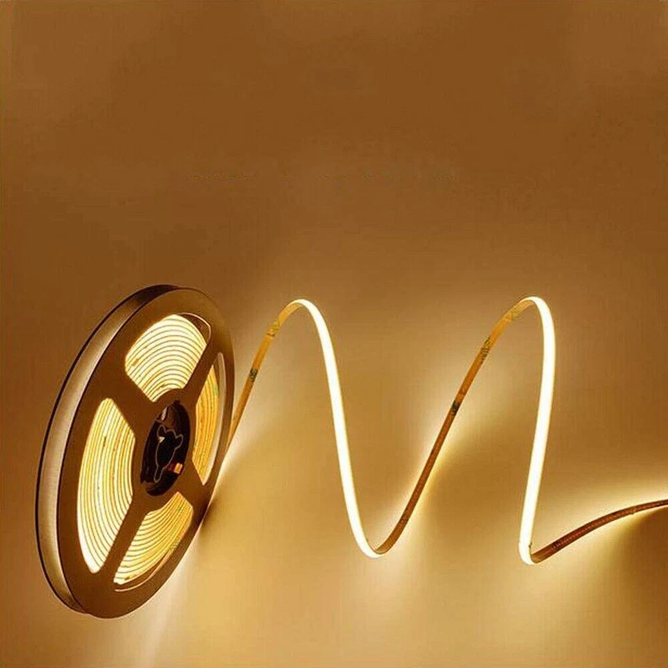 Luz de tira flexível LED brilhante 12V 5M 16,4 pés COB 480leds/m regulável controle remoto Powe - Imagem 3 de 4