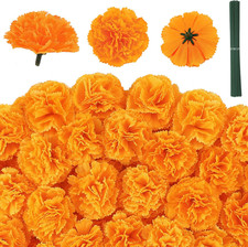 80 Pcs Artificial Marigold Flowers, 2 Inch Silk Marigolds Bulk with Stems, Orang