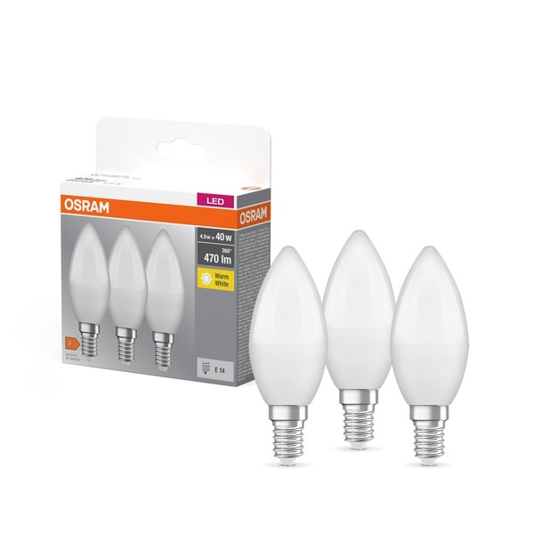 3 X Osram Led Leuchtmittel Kerze 4,9W = 40Watt E14 Matt 470Lm Warmweiß 2700K-image
