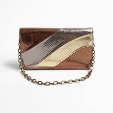 Vintage Leslie Fay Clutch Purse Snake Skin Bronze Metallic Evening Party