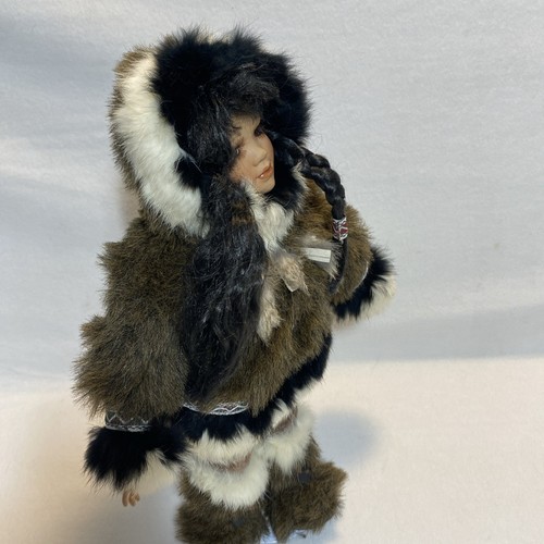 Alaskan Genuine Porcelain Eskimo Doll 16” Authentic Collectible Figurine Stand - Picture 13 of 17