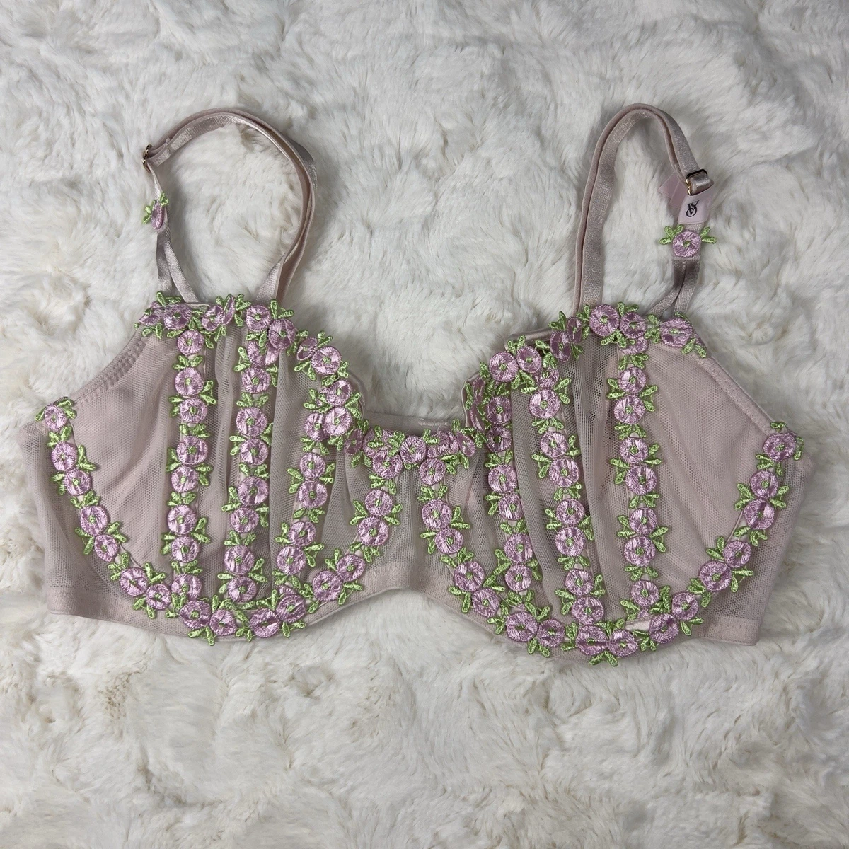 Lot De 5 Soutiens-gorge Victoria's Secret Dream Angels - Tailles 32C/34C - Brodé Floral Beige/Blanc - Neuf Avec étiquettes