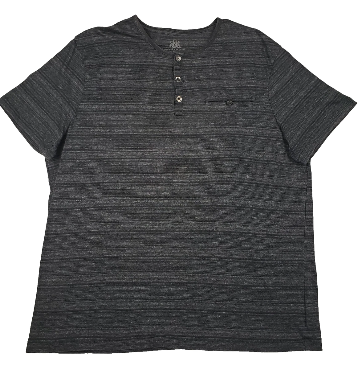 T-shirt Henley Rock & Republic Homme - Manches Courtes Gris Et Noir - Taille XL