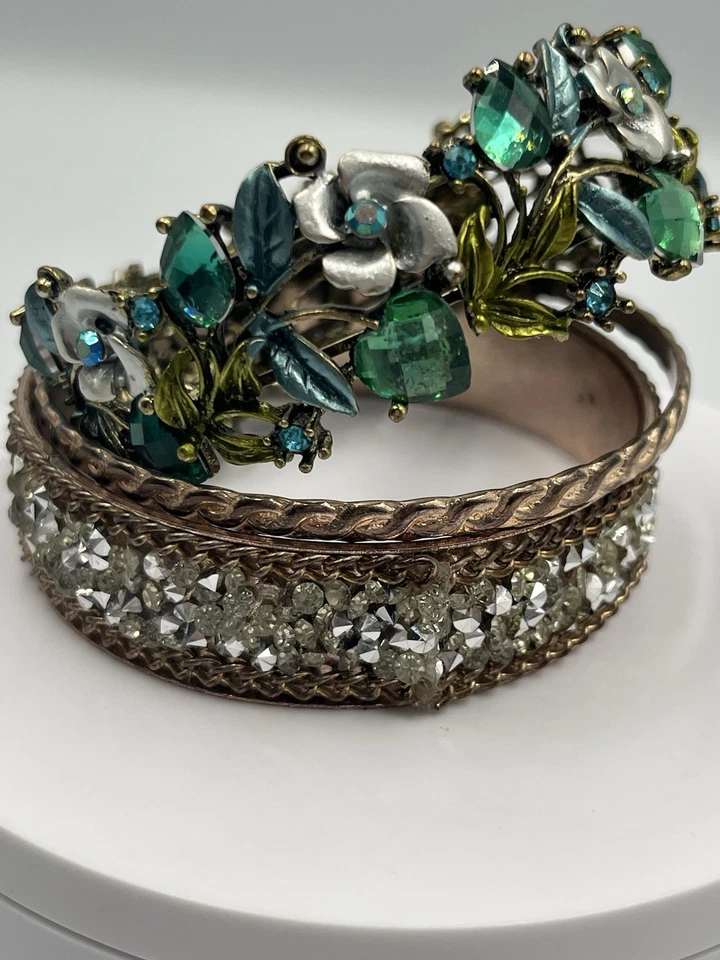 Brazalete Brazalete Cristal Estrás Cóctel Flor Hoja Elástica Metal con 2 EXTRA Foto 2 de 4