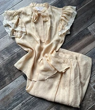 Vintage Miss O Oscar de la Renta Peach Silk Blouse & Skirt 6