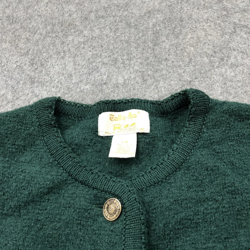 Suéter Vintage Tally Ho Mujer Pequeño Medio Verde 100% Lana Botón Frontal Foto 4 de 4