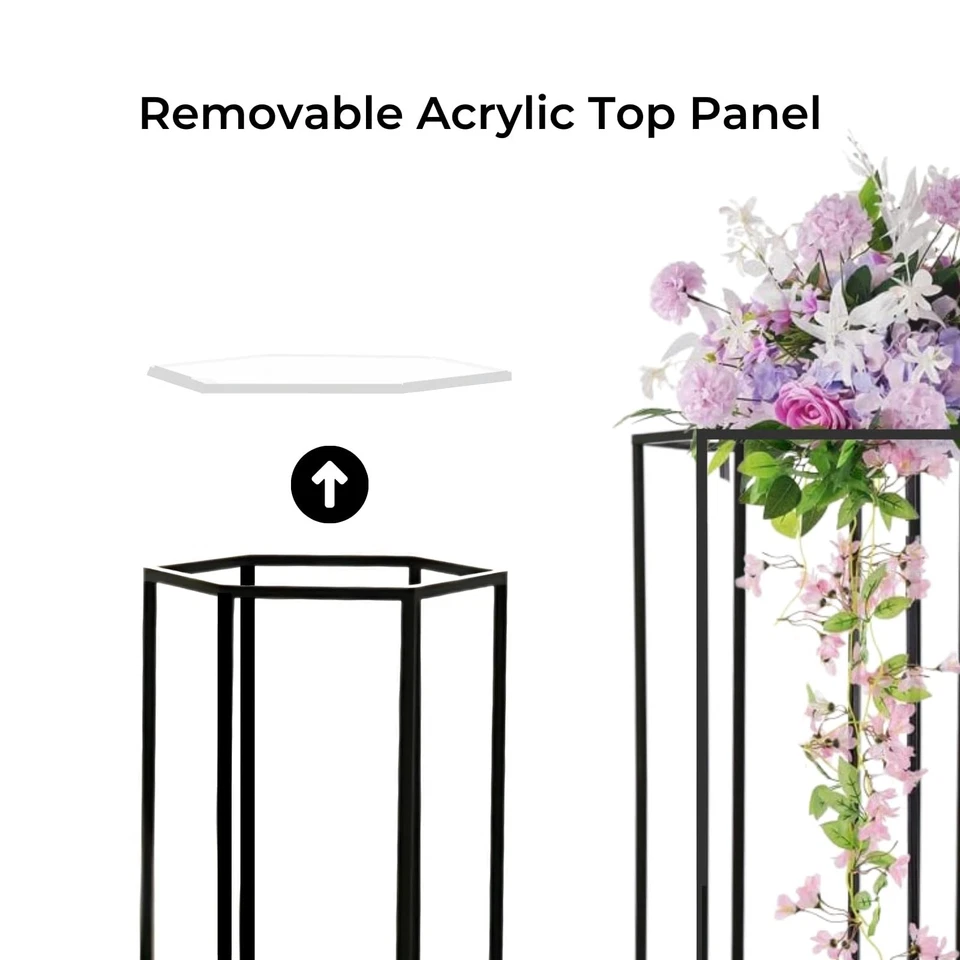 Soporte de flores hexagonal negro para plantas 5 piezas para fiesta, pedestal alto de metal... Foto 4 de 4