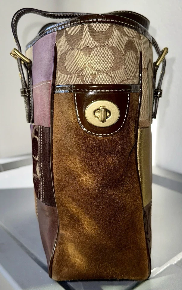 Bolso de Mano Coach Patchwork F10515 Multicolor Gamuza Cuero Lona Estampado Animal Foto 2 de 4