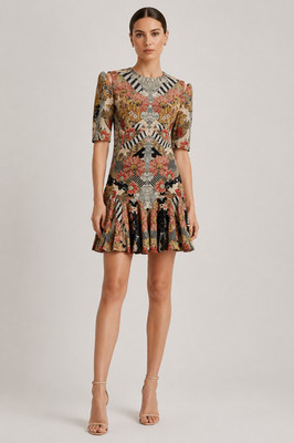 ALEXANDER McQUEEN 2011 Folklore Fin Size IT40 100% Silk Multicolor Mini Dress